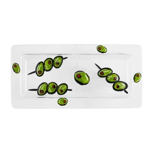 Mud Pie 7 1/4" x 15" Wine and Cheese Glass Tray, White - Picture 1 of 4