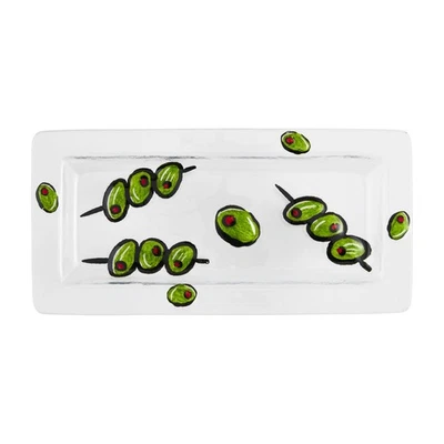 Mud Pie 7 1/4" x 15" Wine and Cheese Glass Tray, White - Image 1 of 4