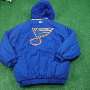 Vintage St. Louis Blues Jacke Herren XL blau PUFFER NHL Hockey Starter Kapuze 90s - Bild 1 von 12