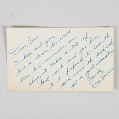 Don Larsen Signed Hand Written Index Card Yankees – COA JSA - Image 1 of 3
