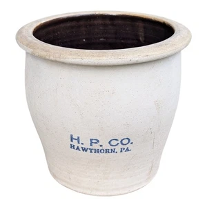 STONEWARE CROCK H.P. CO. HAWTHORN, Pa, ONE GALLON BLUE LETTERING - Picture 1 of 4
