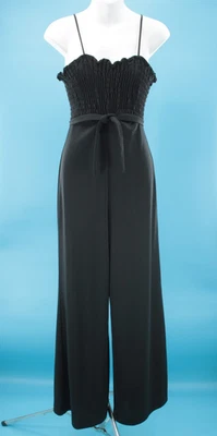 Mono de Colección Para Mujer Años 70 Negro Acanalado Top Pierna Ancha Talla XS/S 70s Poliéster Foto 1 de 4