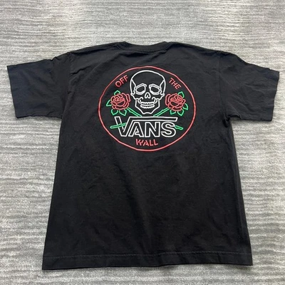Camisa VANS Talla L Juvenil Logo Rosa Calavera Fuera de la Pared Manga Corta Patinador Negra Foto 1 de 4