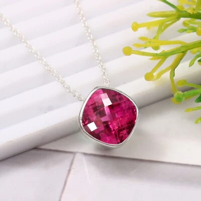 AAA+ Naturale Ceylon Zaffiro Rosa 925 Pendente Argento Anniversario Natale Idea - Immagine 1 di 4