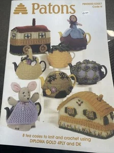 NEW Knitting Crochet Patterns Patons 03057 8 Tea Cosies Mouse, Beehive Caravan - Picture 1 of 2