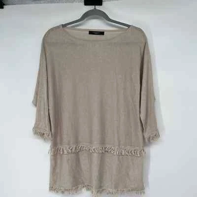 Top Weekend Max Mara con flecos para mujer talla S beige claro manga dolman tejido seda  Foto 1 de 4