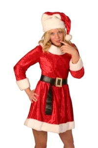 Christmas Fancy Dress Costume Santa Miss Velvet 3 Piece with Fur Trim - Picture 1 of 1