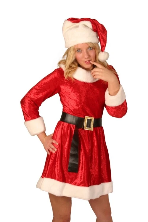 Christmas Fancy Dress Costume Santa Miss Velvet 3 Piece with Fur Trim — 第 1/1 张图片