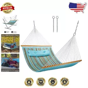 Portable Quilted Hammock for Two with Hardwood Spreader Bars - 450 lb Capacity - Picture 1 of 9
