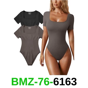 OQQ Women's 2 Piece Bodysuits Sexy Ribbed One Piece Square Neck Short Sleeve, XL - Picture 1 of 4