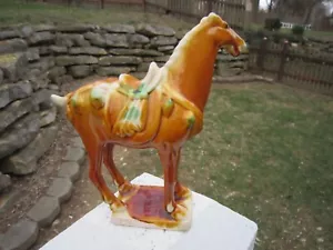 VINTAGE MID 20th CENTURY CHINESE TANG DYNASTY STYLE CERAMIC WAR HORSE REPLICA #2 - Picture 1 of 6