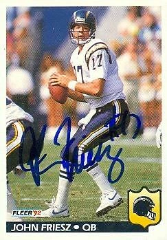 John Friesz autographed football card (San Diego Chargers) 1992 Fleer #358 - Image 1 of 1