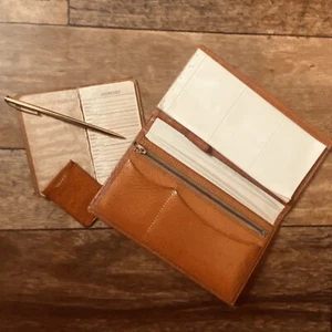 vintage pigskin wallet notepad holder with pencil address book & stamp holder - Picture 1 of 24