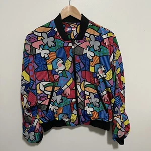 Romero Britto Satin Bomber Womens Medium Y2K 1990s Pop Art Multicolor Jacket - Picture 1 of 5