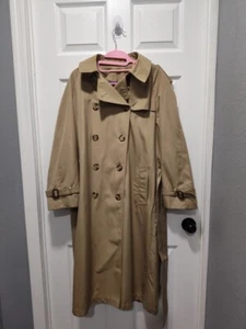 Trench lungo doppiopetto Evan-Picone cintura foderata marrone beige GRANDE 44" busto - Foto 1 di 12