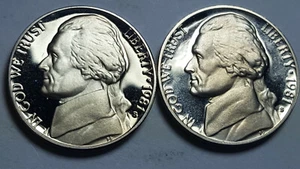 1981-S Proof Jefferson Nickels Type 2 Clear "S" Type 1 Filled "S" DCam BU - Picture 1 of 3