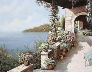ceramic tile mural backsplash. Mediterranean seascape view terrace garden Tuscan - Picture 1 of 10