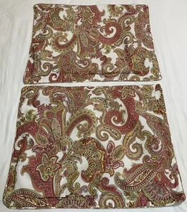 Set Of 2 Ralph Lauren Pillowcases Standard Paisley Red Beige Green USA Cotton - Picture 1 of 8