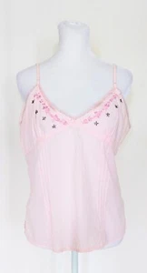 Periscope Size Large Beaded Camisole Spaghetti Strap Cotton Pink Tank Top - Picture 1 of 8