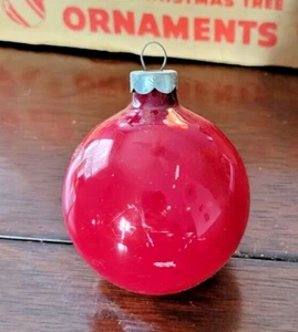 Vintage Christmas Ornament Glass Red Shiny Ball - Picture 1 of 4