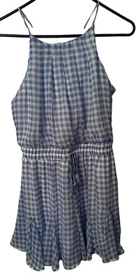 ALTAR'D STATE Womens Blue White Gingham Check Shorts Romper Medium New - Imagem 1 de 4