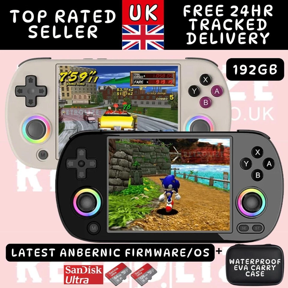 ANBERNIC RG40XX H 192GB - SanDisk Ultra SDs - Retro Emulation Konsole + Case