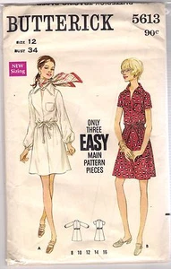Butterick Sewing Pattern 5613, Vintage A Line Dress with Colllar, Size 12, Uncut - Picture 1 of 1