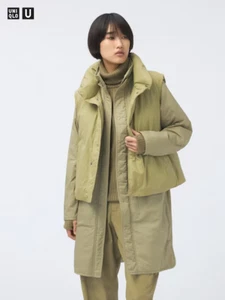 UNIQLO U Puff Tech Non-Quilted Vest Brushed Lining Black / Brown / Green Women - Picture 1 of 13