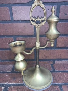 Antique Style Victorian Brass Parlor Hurricane Candle Lamp - Picture 1 of 6