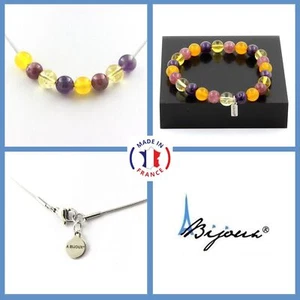 Parüre Schmuck Armband Halskette Perlen Achat Gelb +Lepidolit+ Größe Personn - Bild 1 von 5