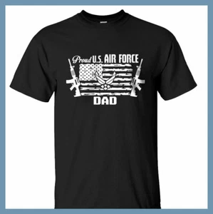 Proud US Air Force Dad Black T-shirt with Air Force Logo USA Flag 100 % cotton - Picture 1 of 2