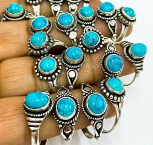 Offer Turquoise Gemstone 925 Sterling Silver Plated Wholesale Handmade Rings Lot - Picture 1 of 3