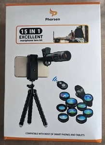 Phorsen 15 in 1 Smartphone Macro Camera Lens Kit 18x Telephoto Lens New In Box - Photo 1 sur 11
