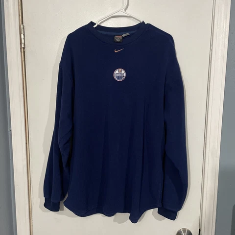 Edmonton Oilers Vintage Y2k Center Swoosh Nike Sweater Fleece Large Hockey NHL Cover