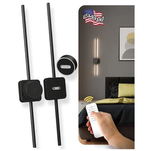 Set of 2 Detachable & Rechargeable Battery Operated Wall Sconce 24.5" Black - Picture 1 of 7