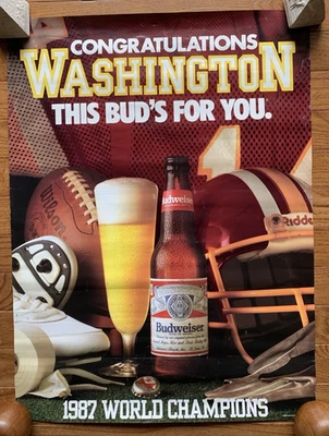 Póster de campeones del Super Bowl XXII Budweiser de los Washington Redskins 1987 Foto 1 de 4