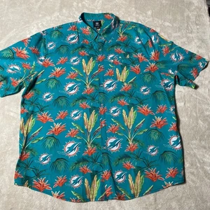 NFL Miami Dolphins Tropical Button Up Shirt Mens 2XL Teal Orange Floral Print - Picture 1 of 6