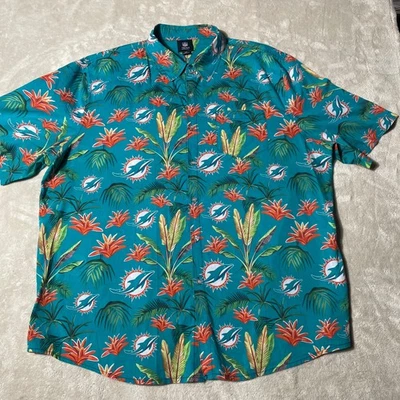 NFL Miami Dolphins Tropical Button Up Shirt Mens 2XL Teal Orange Floral Print - Image 1 of 4
