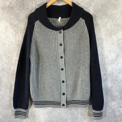 POL Anthropologie Suéter Mujer Grande Azul Gris Cárdigan Grueso Tejido Abotonado Foto 1 de 4