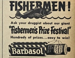 Barbasol Rasiercreme Fischerpreis Festival Fisch Vintage Druck Werbung 1950 - Bild 1 von 4