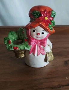 Vintage Napcoware Napco Mrs. Schneemann 4" Kerzenhalter Stechpalme Korb X-8830 - Bild 1 von 5