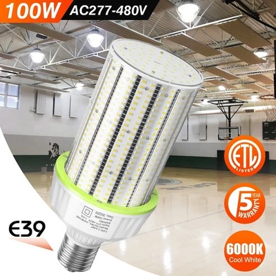 KUKUPPO 100W 480V Led Corn Light Bulb Warehouse Garage Shop GYM High Bay Lights - Image 1 of 4