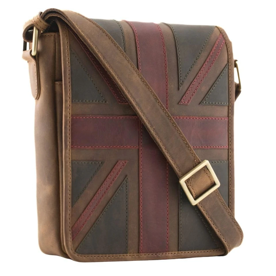 Mala Leather Union Jack Vintage Brown Flap Over Crossbody Messenger Bag - Image 1 of 4