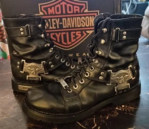 Stivali moto Harley-Davidson Rambert in vera pelle effetto invecchiato taglia 10 con scatola - Foto 1 di 11