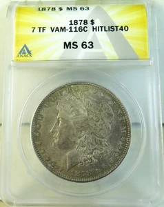 1878 7tf rev'78 Morgan dollar ANACS MS63 *VAM 116C doubled P HitList40* - Picture 1 of 3