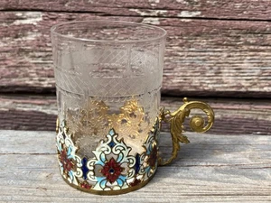 ANTIKES FILIGRAN EMAILLIERTES SCHNAPSGLAS CORDIAL ODER ESPRESSO KUNSTVOLL GEÄTZT GRIFF - Bild 1 von 4
