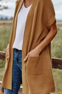 J Jill Strickjacke Pullover Damen mittelbraun Weste gerippt vorne offen Kurzarm - Bild 1 von 12