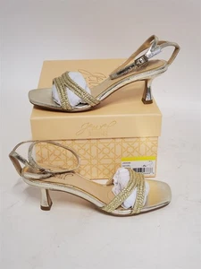 Jewel Badgley Mischka Hayzel scarpa sandalo da sera tacco a gattino oro taglia 5 US NUOVO - Foto 1 di 10