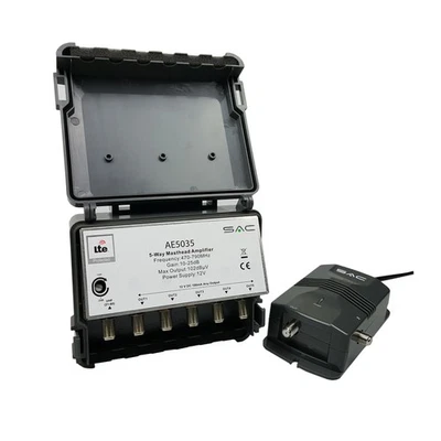 5 Way Masthead Amplifier Outdoor UHF LTE 10–25dB Variable Gain DC Pass + PSU Kit - Image 1 of 3
