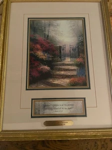 Thomas Kinkade GARDEN OF PROMISE Accent Print Gold Frame Psalms 145:13 w/ COA EC - Bild 1 von 9